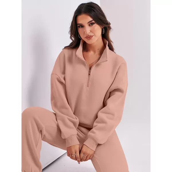 imageANRABESS Womens Oversized Long Sleeve Lounge Sets Casual Top and Pants 2 Piece Outfits Sweatsuit with Pockets16rust