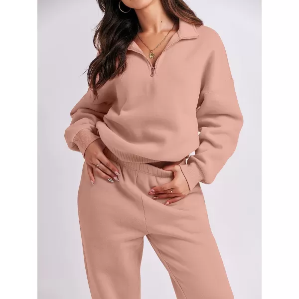imageANRABESS Womens Oversized Long Sleeve Lounge Sets Casual Top and Pants 2 Piece Outfits Sweatsuit with Pockets16rust