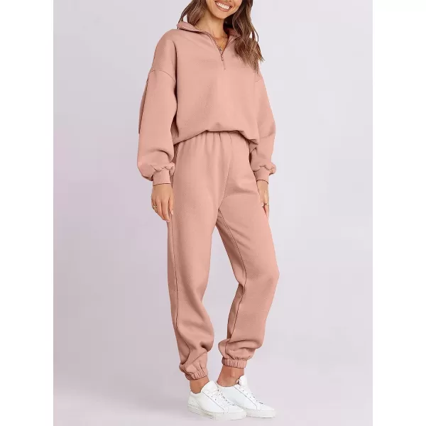 imageANRABESS Womens Oversized Long Sleeve Lounge Sets Casual Top and Pants 2 Piece Outfits Sweatsuit with Pockets16rust