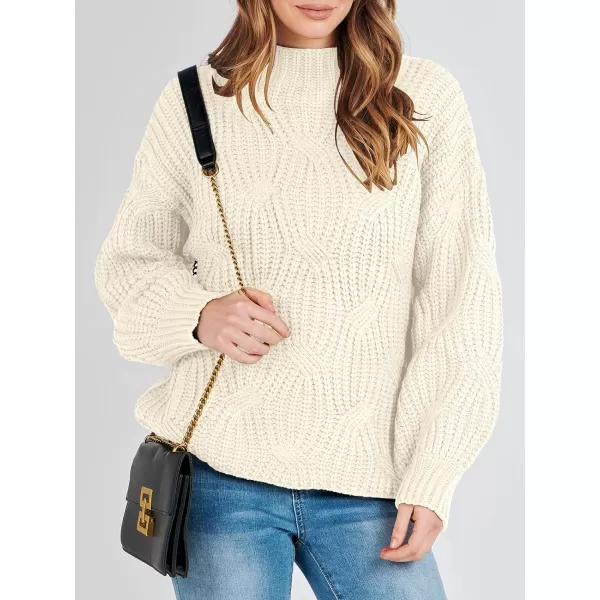 imageANRABESS Womens Oversized Mock Turtle Neck Long Sleeve Casual Loose Fit Chunky Cable Knit Fall Pullover Sweater TopBeige