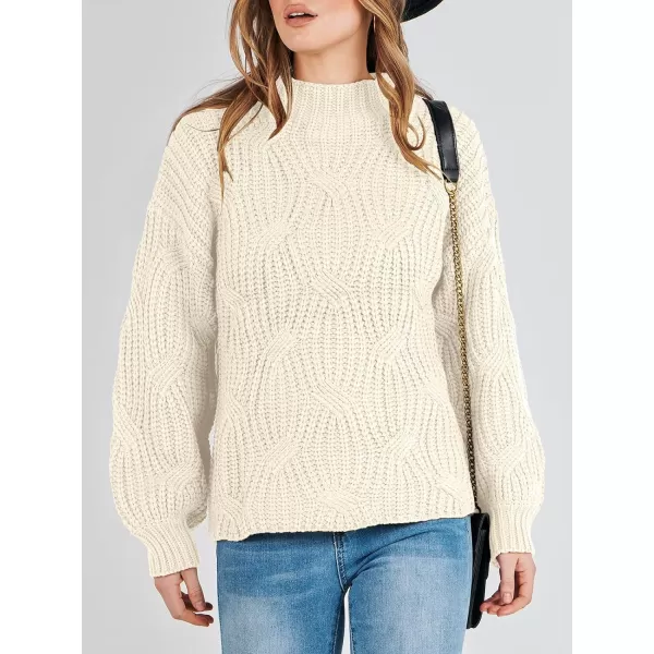 imageANRABESS Womens Oversized Mock Turtle Neck Long Sleeve Casual Loose Fit Chunky Cable Knit Fall Pullover Sweater TopBeige