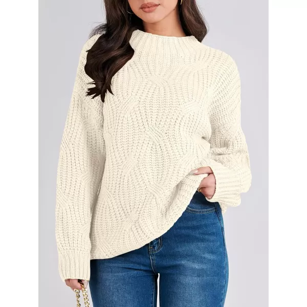 imageANRABESS Womens Oversized Mock Turtle Neck Long Sleeve Casual Loose Fit Chunky Cable Knit Fall Pullover Sweater TopBeige