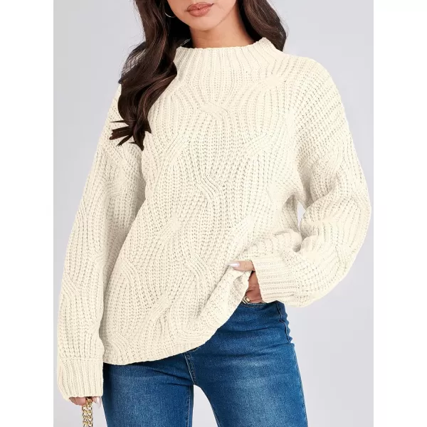 imageANRABESS Womens Oversized Mock Turtle Neck Long Sleeve Casual Loose Fit Chunky Cable Knit Fall Pullover Sweater TopBeige