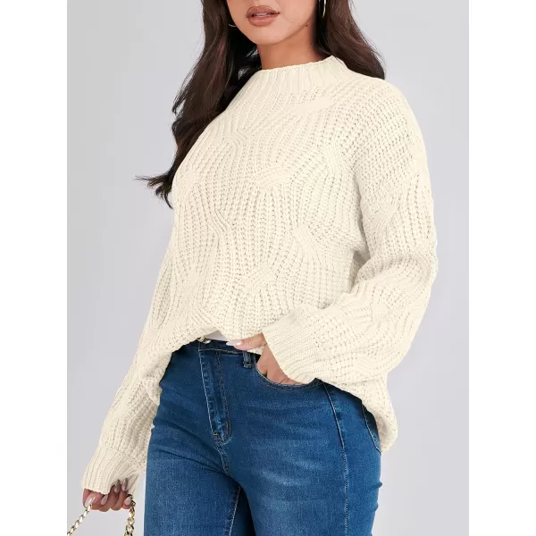 imageANRABESS Womens Oversized Mock Turtle Neck Long Sleeve Casual Loose Fit Chunky Cable Knit Fall Pullover Sweater TopBeige