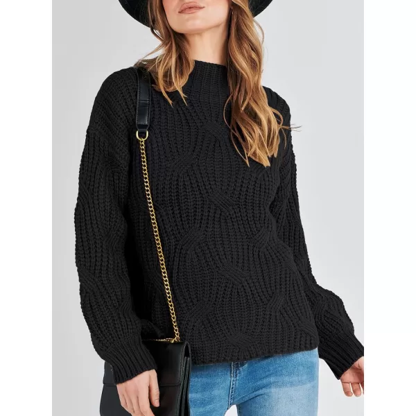 imageANRABESS Womens Oversized Mock Turtle Neck Long Sleeve Casual Loose Fit Chunky Cable Knit Fall Pullover Sweater TopBlack