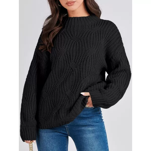 imageANRABESS Womens Oversized Mock Turtle Neck Long Sleeve Casual Loose Fit Chunky Cable Knit Fall Pullover Sweater TopBlack