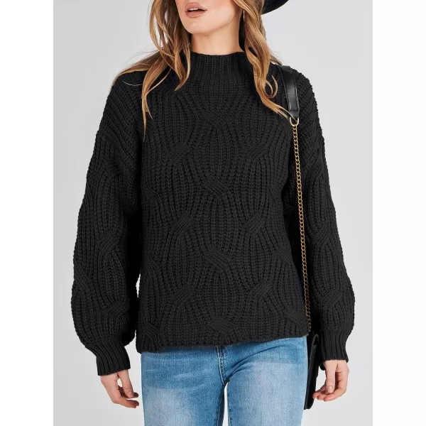 imageANRABESS Womens Oversized Mock Turtle Neck Long Sleeve Casual Loose Fit Chunky Cable Knit Fall Pullover Sweater TopBlack