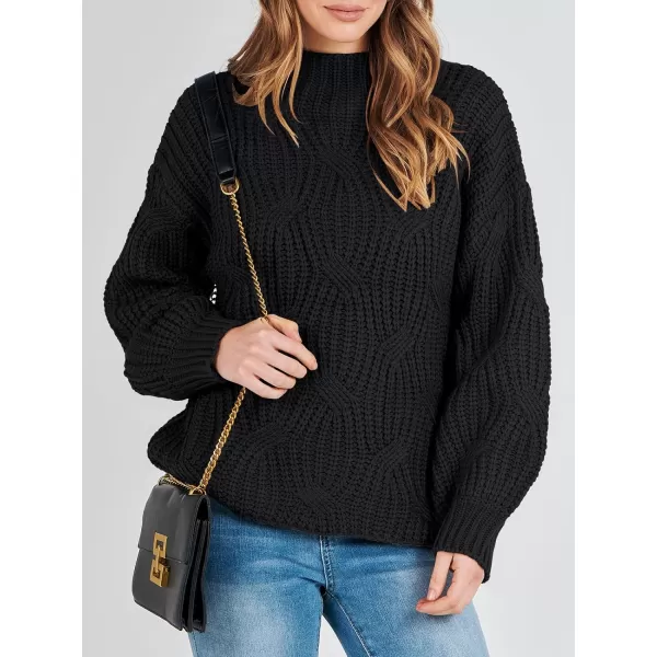 imageANRABESS Womens Oversized Mock Turtle Neck Long Sleeve Casual Loose Fit Chunky Cable Knit Fall Pullover Sweater TopBlack