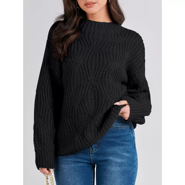 imageANRABESS Womens Oversized Mock Turtle Neck Long Sleeve Casual Loose Fit Chunky Cable Knit Fall Pullover Sweater TopBlack
