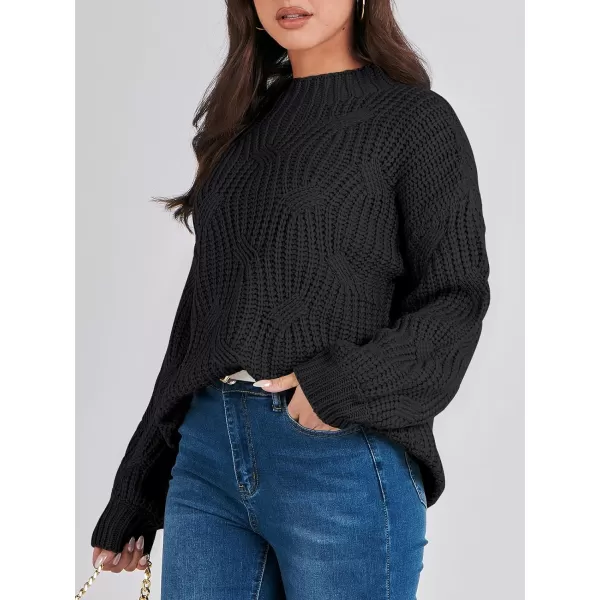 imageANRABESS Womens Oversized Mock Turtle Neck Long Sleeve Casual Loose Fit Chunky Cable Knit Fall Pullover Sweater TopBlack