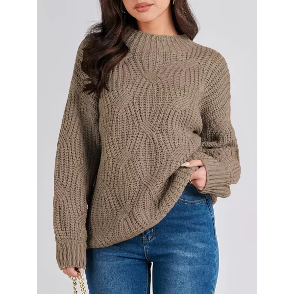 imageANRABESS Womens Oversized Mock Turtle Neck Long Sleeve Casual Loose Fit Chunky Cable Knit Fall Pullover Sweater TopBrown