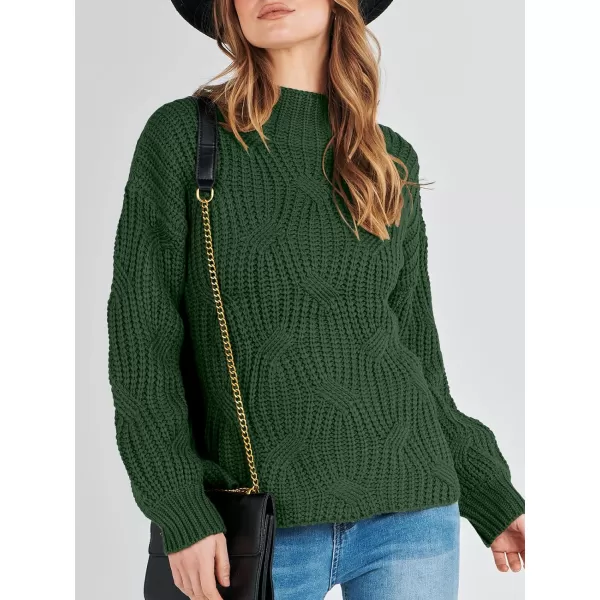 imageANRABESS Womens Oversized Mock Turtle Neck Long Sleeve Casual Loose Fit Chunky Cable Knit Fall Pullover Sweater TopDeep Green