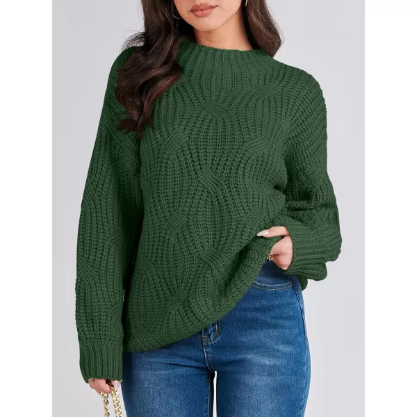 imageANRABESS Womens Oversized Mock Turtle Neck Long Sleeve Casual Loose Fit Chunky Cable Knit Fall Pullover Sweater TopDeep Green