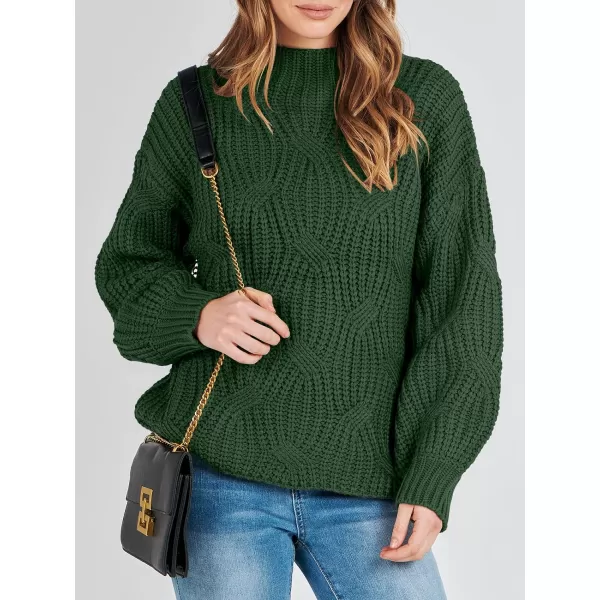 imageANRABESS Womens Oversized Mock Turtle Neck Long Sleeve Casual Loose Fit Chunky Cable Knit Fall Pullover Sweater TopDeep Green