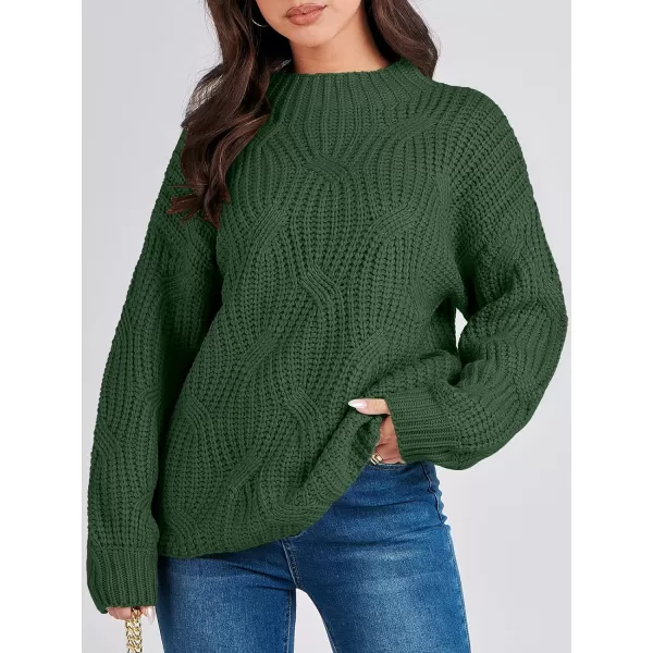 imageANRABESS Womens Oversized Mock Turtle Neck Long Sleeve Casual Loose Fit Chunky Cable Knit Fall Pullover Sweater TopDeep Green