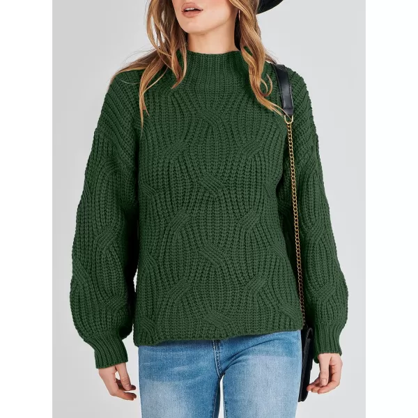 imageANRABESS Womens Oversized Mock Turtle Neck Long Sleeve Casual Loose Fit Chunky Cable Knit Fall Pullover Sweater TopDeep Green