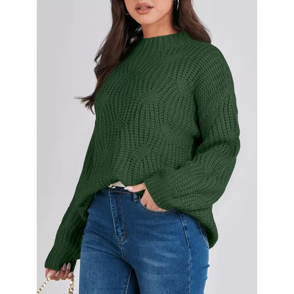 imageANRABESS Womens Oversized Mock Turtle Neck Long Sleeve Casual Loose Fit Chunky Cable Knit Fall Pullover Sweater TopDeep Green