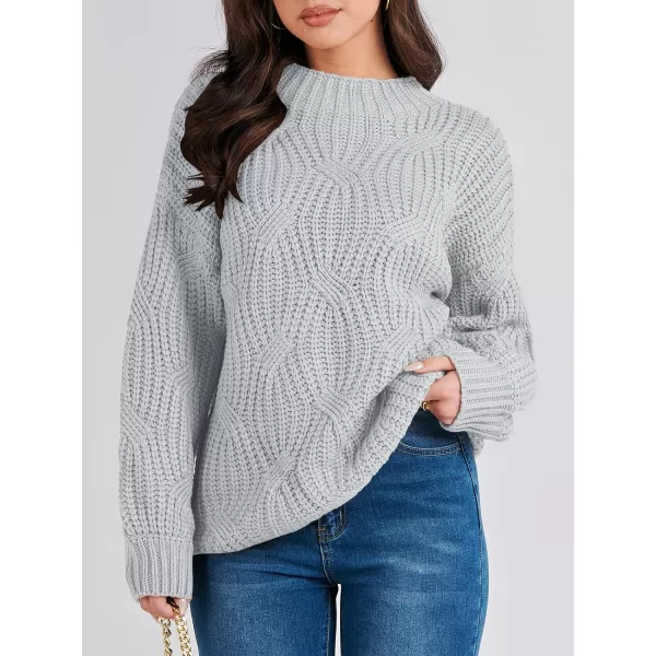 imageANRABESS Womens Oversized Mock Turtle Neck Long Sleeve Casual Loose Fit Chunky Cable Knit Fall Pullover Sweater TopGray