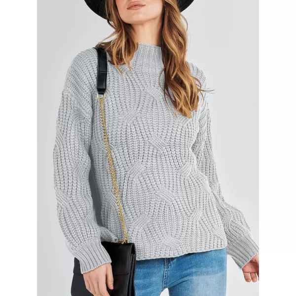 imageANRABESS Womens Oversized Mock Turtle Neck Long Sleeve Casual Loose Fit Chunky Cable Knit Fall Pullover Sweater TopGray