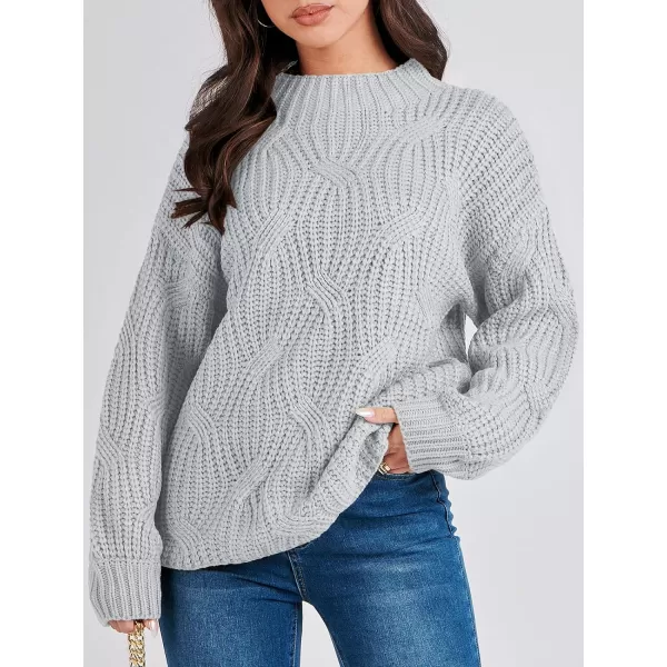 imageANRABESS Womens Oversized Mock Turtle Neck Long Sleeve Casual Loose Fit Chunky Cable Knit Fall Pullover Sweater TopGray