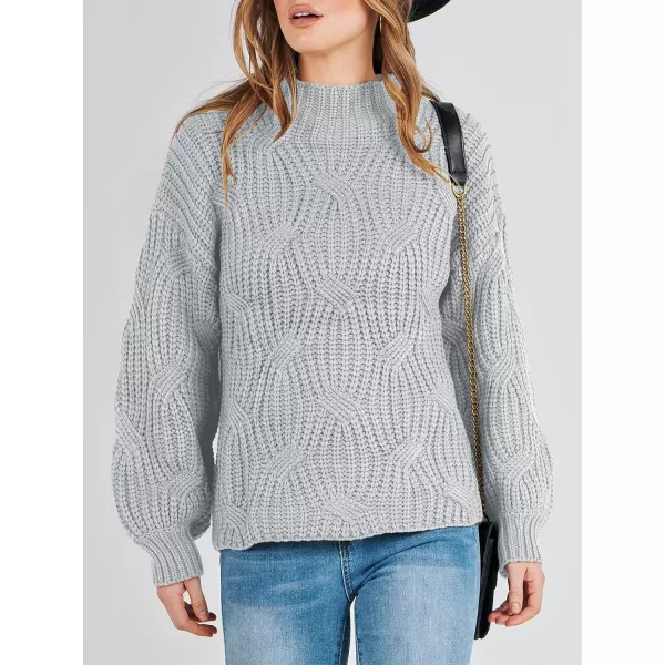 imageANRABESS Womens Oversized Mock Turtle Neck Long Sleeve Casual Loose Fit Chunky Cable Knit Fall Pullover Sweater TopGray