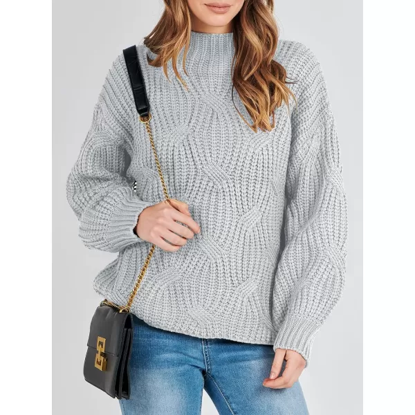 imageANRABESS Womens Oversized Mock Turtle Neck Long Sleeve Casual Loose Fit Chunky Cable Knit Fall Pullover Sweater TopGray