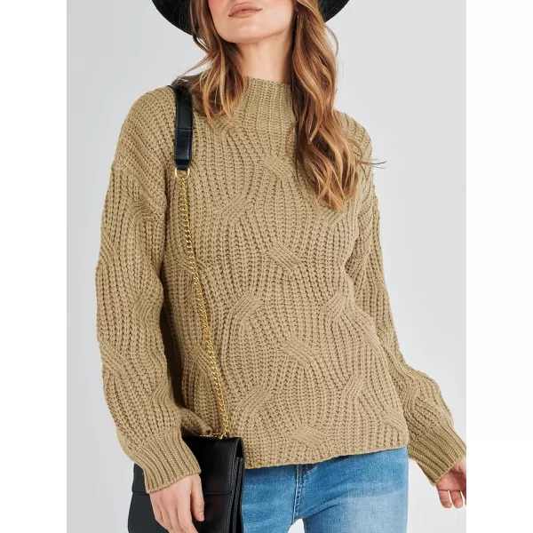 imageANRABESS Womens Oversized Mock Turtle Neck Long Sleeve Casual Loose Fit Chunky Cable Knit Fall Pullover Sweater TopKhaki