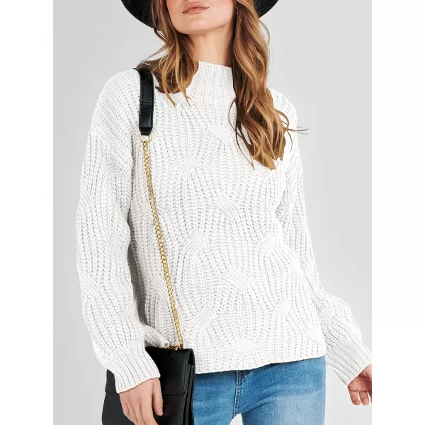 imageANRABESS Womens Oversized Mock Turtle Neck Long Sleeve Casual Loose Fit Chunky Cable Knit Fall Pullover Sweater TopWhite