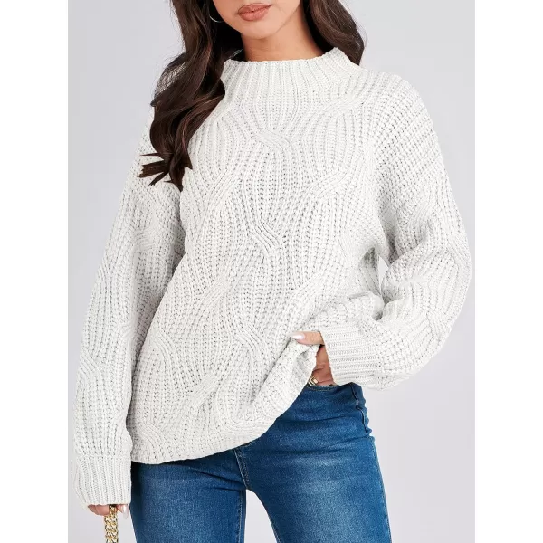 imageANRABESS Womens Oversized Mock Turtle Neck Long Sleeve Casual Loose Fit Chunky Cable Knit Fall Pullover Sweater TopWhite