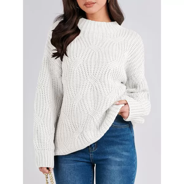 imageANRABESS Womens Oversized Mock Turtle Neck Long Sleeve Casual Loose Fit Chunky Cable Knit Fall Pullover Sweater TopWhite
