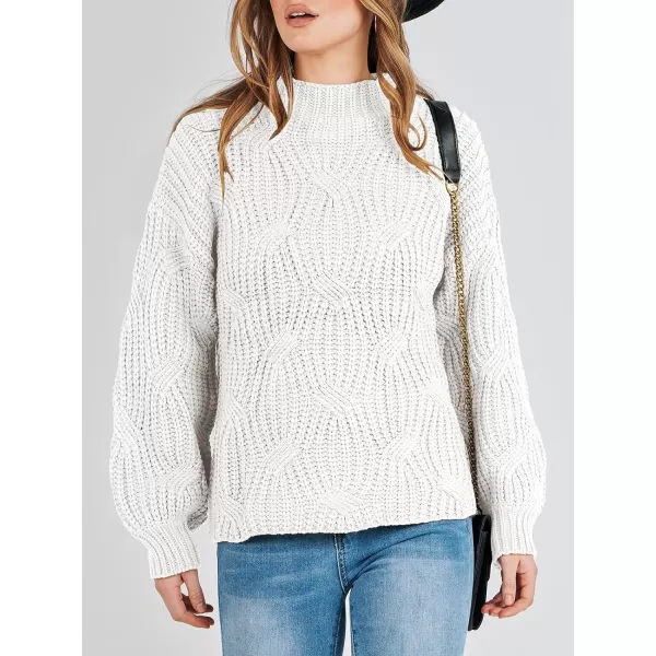 imageANRABESS Womens Oversized Mock Turtle Neck Long Sleeve Casual Loose Fit Chunky Cable Knit Fall Pullover Sweater TopWhite