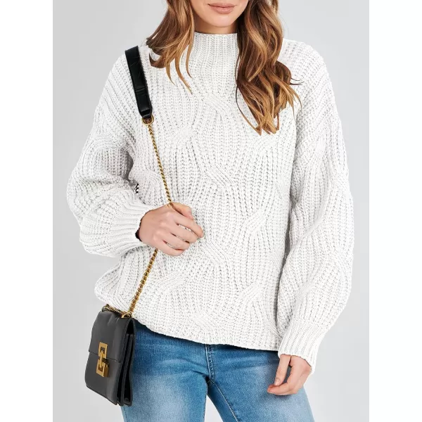 imageANRABESS Womens Oversized Mock Turtle Neck Long Sleeve Casual Loose Fit Chunky Cable Knit Fall Pullover Sweater TopWhite