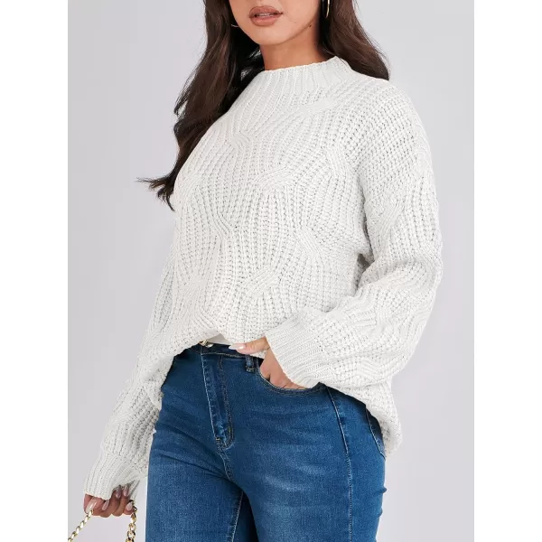 imageANRABESS Womens Oversized Mock Turtle Neck Long Sleeve Casual Loose Fit Chunky Cable Knit Fall Pullover Sweater TopWhite
