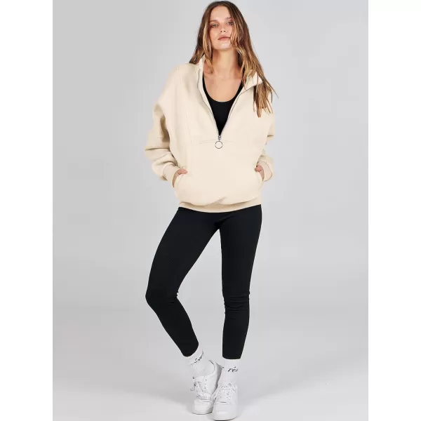 imageANRABESS Womens Oversized Quarter Zip Sweatshirt Long Sleeve Drop Shoulder Pullover Fleece Half Zip Hoodie Fall ClothesApricot