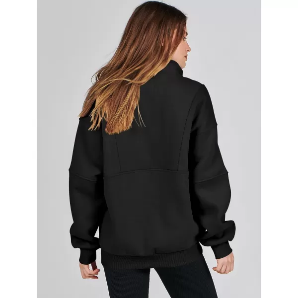 imageANRABESS Womens Oversized Quarter Zip Sweatshirt Long Sleeve Drop Shoulder Pullover Fleece Half Zip Hoodie Fall ClothesBlack