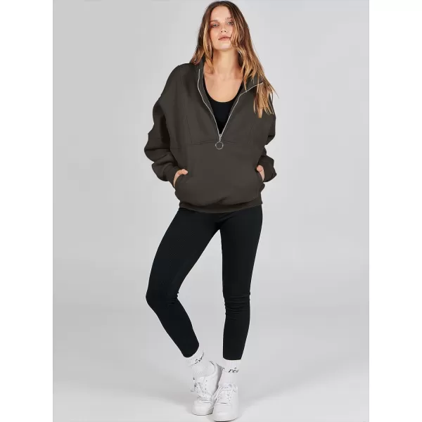 imageANRABESS Womens Oversized Quarter Zip Sweatshirt Long Sleeve Drop Shoulder Pullover Fleece Half Zip Hoodie Fall ClothesBlack Grey