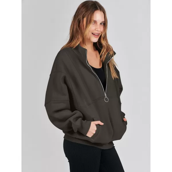 imageANRABESS Womens Oversized Quarter Zip Sweatshirt Long Sleeve Drop Shoulder Pullover Fleece Half Zip Hoodie Fall ClothesBlack Grey