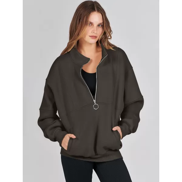 imageANRABESS Womens Oversized Quarter Zip Sweatshirt Long Sleeve Drop Shoulder Pullover Fleece Half Zip Hoodie Fall ClothesBlack Grey