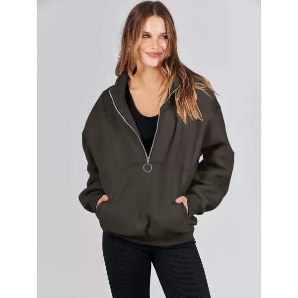 imageANRABESS Womens Oversized Quarter Zip Sweatshirt Long Sleeve Drop Shoulder Pullover Fleece Half Zip Hoodie Fall ClothesBlack Grey