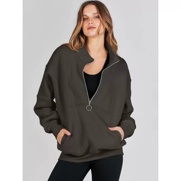 imageANRABESS Womens Oversized Quarter Zip Sweatshirt Long Sleeve Drop Shoulder Pullover Fleece Half Zip Hoodie Fall ClothesBlack Grey