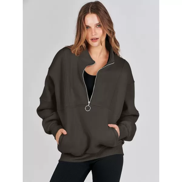imageANRABESS Womens Oversized Quarter Zip Sweatshirt Long Sleeve Drop Shoulder Pullover Fleece Half Zip Hoodie Fall ClothesBlack Grey