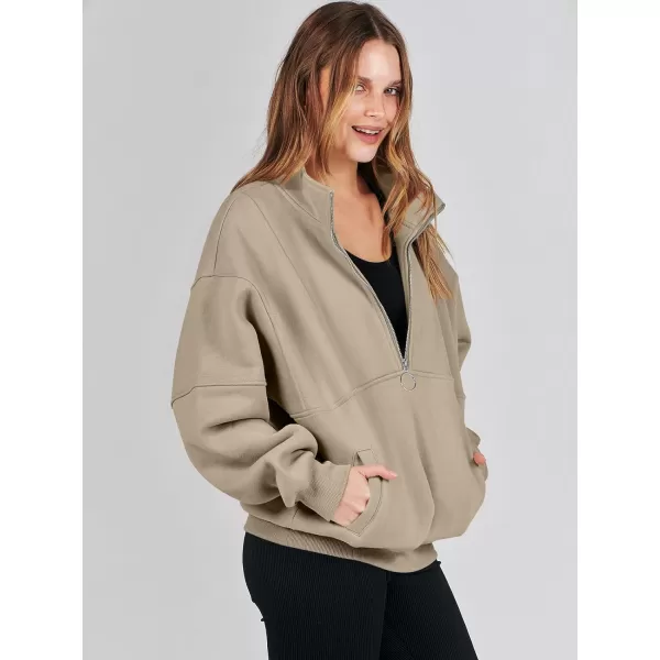 imageANRABESS Womens Oversized Quarter Zip Sweatshirt Long Sleeve Drop Shoulder Pullover Fleece Half Zip Hoodie Fall ClothesDeep Apricot
