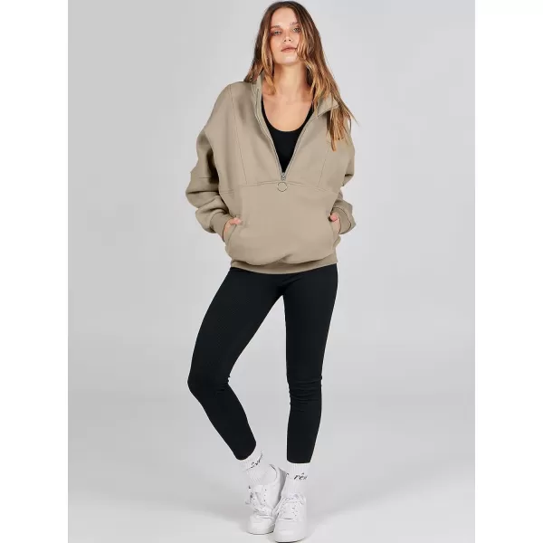 imageANRABESS Womens Oversized Quarter Zip Sweatshirt Long Sleeve Drop Shoulder Pullover Fleece Half Zip Hoodie Fall ClothesDeep Apricot
