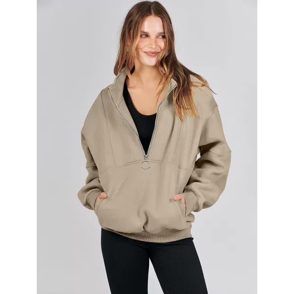 imageANRABESS Womens Oversized Quarter Zip Sweatshirt Long Sleeve Drop Shoulder Pullover Fleece Half Zip Hoodie Fall ClothesDeep Apricot