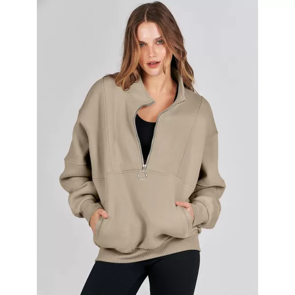 imageANRABESS Womens Oversized Quarter Zip Sweatshirt Long Sleeve Drop Shoulder Pullover Fleece Half Zip Hoodie Fall ClothesDeep Apricot