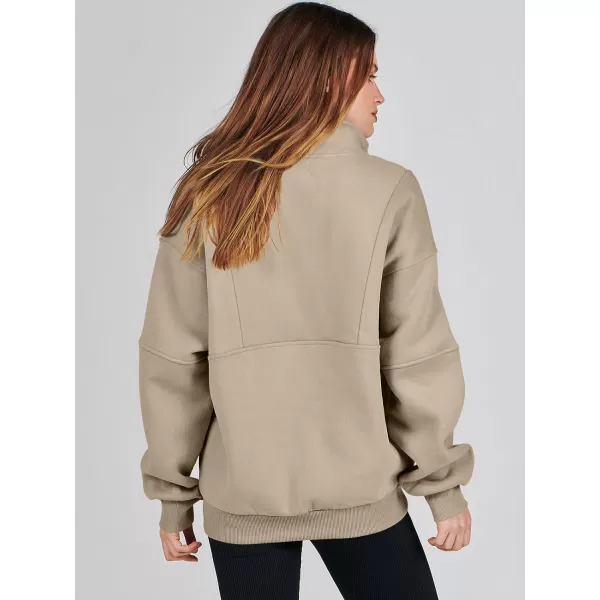 imageANRABESS Womens Oversized Quarter Zip Sweatshirt Long Sleeve Drop Shoulder Pullover Fleece Half Zip Hoodie Fall ClothesDeep Apricot