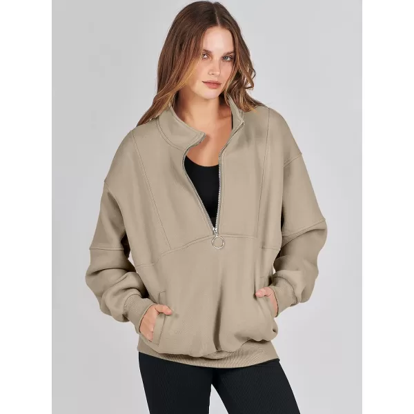 imageANRABESS Womens Oversized Quarter Zip Sweatshirt Long Sleeve Drop Shoulder Pullover Fleece Half Zip Hoodie Fall ClothesDeep Apricot