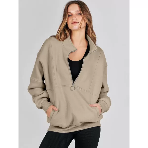imageANRABESS Womens Oversized Quarter Zip Sweatshirt Long Sleeve Drop Shoulder Pullover Fleece Half Zip Hoodie Fall ClothesDeep Apricot