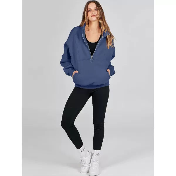 imageANRABESS Womens Oversized Quarter Zip Sweatshirt Long Sleeve Drop Shoulder Pullover Fleece Half Zip Hoodie Fall ClothesDeep Blue