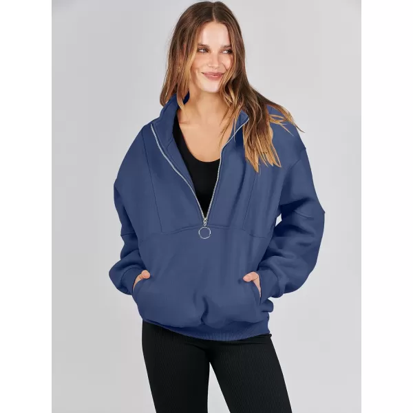 imageANRABESS Womens Oversized Quarter Zip Sweatshirt Long Sleeve Drop Shoulder Pullover Fleece Half Zip Hoodie Fall ClothesDeep Blue